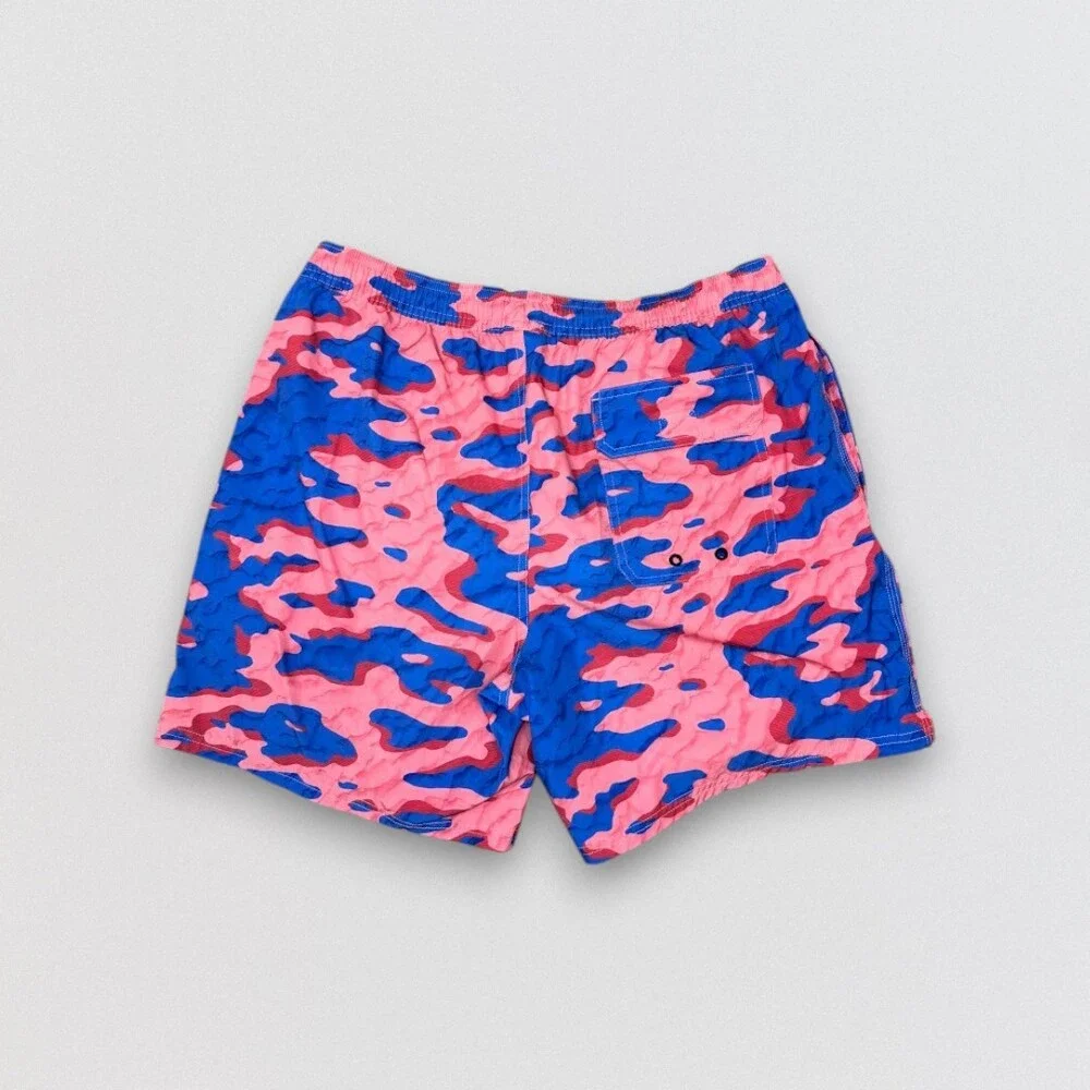 Men's Bright Pink Blue Camo Swim Trunks Board Shorts Size L